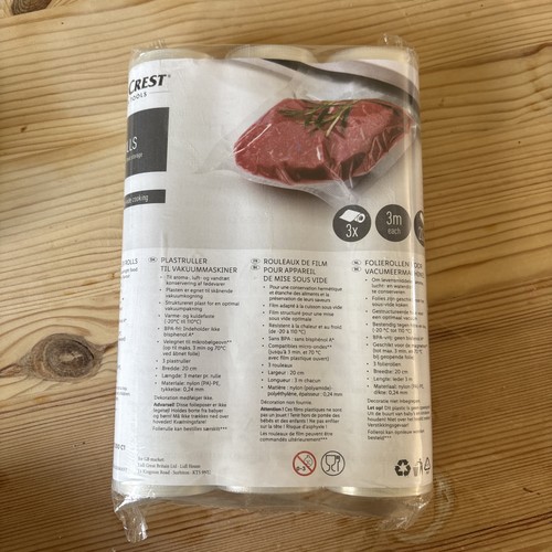 Silvercrest 20cm 3 Pack Textured Vacuum Sealer Rolls Food 3 metres